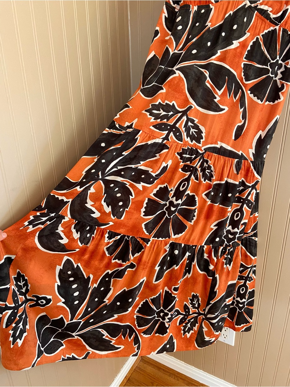H&M Ankle Length Orange, Cream & Black Cotton Maxi Dress Women’s Large - Picture 4 of 10
